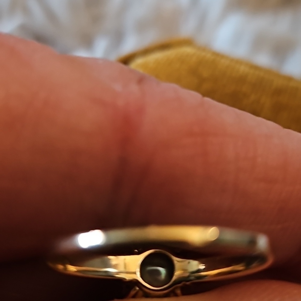 Vintage 1940s Cultured Pearl Ring 14K Yellow Gold Solitaire Setting Orga… - Picture 11 of 12